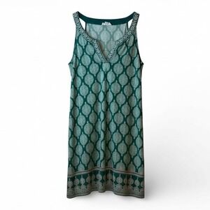 Magnolia Grace Alhambra Petite XL Green Medallion Print V Neck Sleeveless Dress